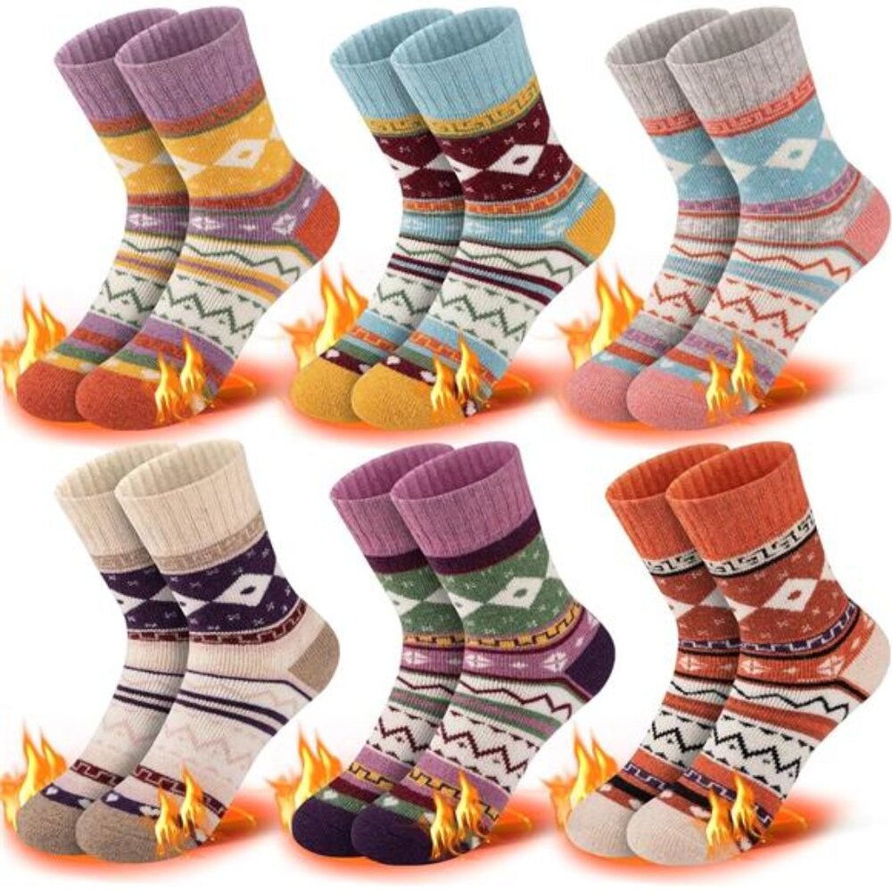 6 Pairs Kids Winter Wool Socks Thick Thermal Cozy Warm Socks